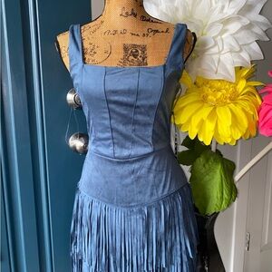 Trixxi Blue Sleeveless Square Neck Mini Sundress